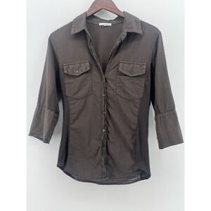 Standard James Perse Brown Knit Panel Button-Up Shirt W/ Roll Up Sleeves Size 4